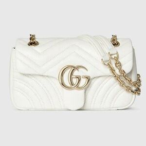 Gucci GG Marmont Matelasse Leather Chain Shoulder Bag White